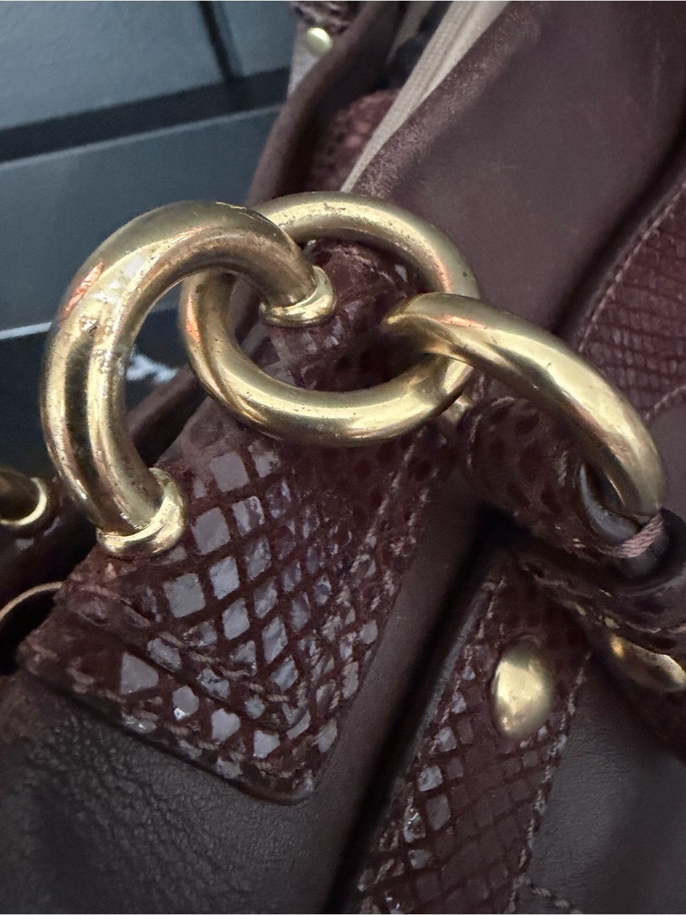Coach F16537 Kristin Leather Turnlock Tote Brown Python Trim - Picture 6 of 10